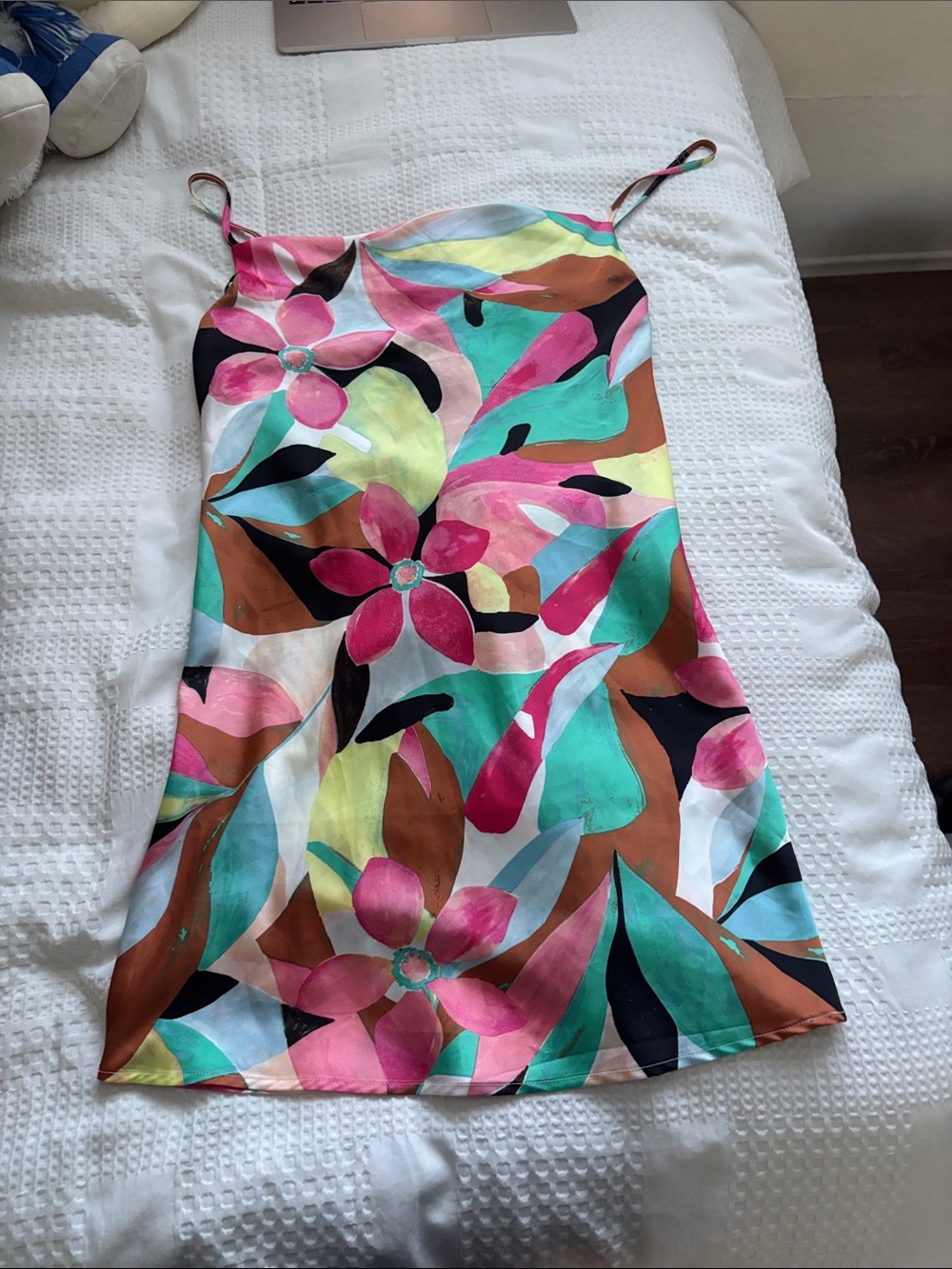 Forever 21 Multicolor Floral Satin Slip Dress - Pink, Green, Brown, Black